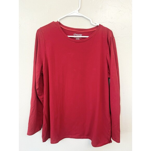 Chicos Touch of Cool Layering Tee T Shirt Size 3 XL Lot Red Green Long Sleeve - Picture 1 of 8